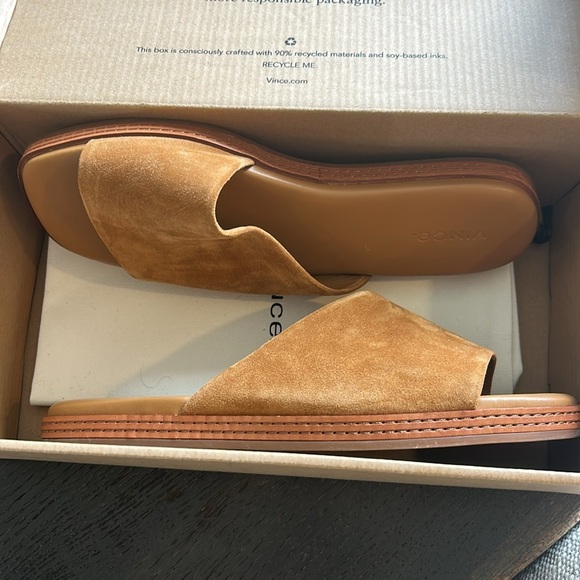 VINCE CANELLA MULE FLAT SLIDE Camel Suede - Picture 11 of 13